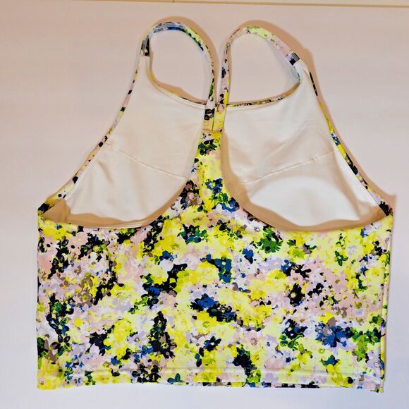 Old Navy Active Powersoft Sports Bra Large Yellow Floral Multicolor Gym Yoga Top - Picture 2 of 12